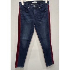 Made & Loved Loft Denim Jeans 26/2 Blue Dark Wash Skinny Red Stripes On Side